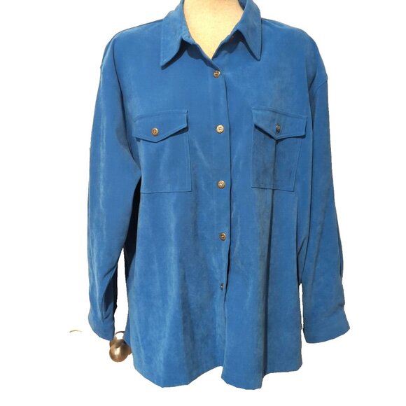 Alfred Dunner Shacket Shirt Jacket Women Sz16 Button Front Collared Blue-468lp - Picture 1 of 6